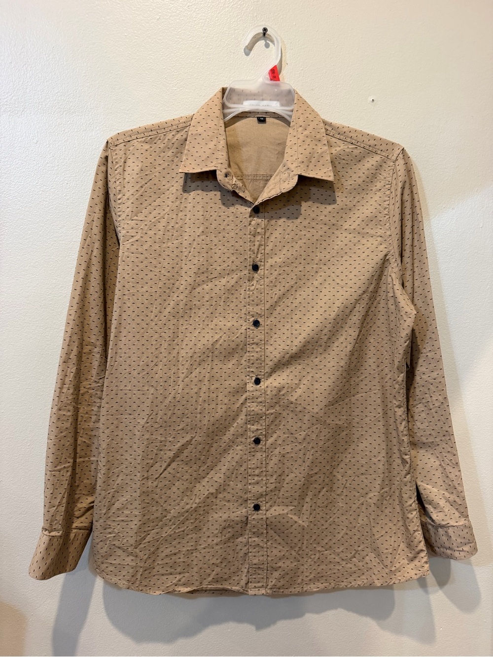 Source Unknown Men's Tan Button-Down Shirt with Micro Dot Print